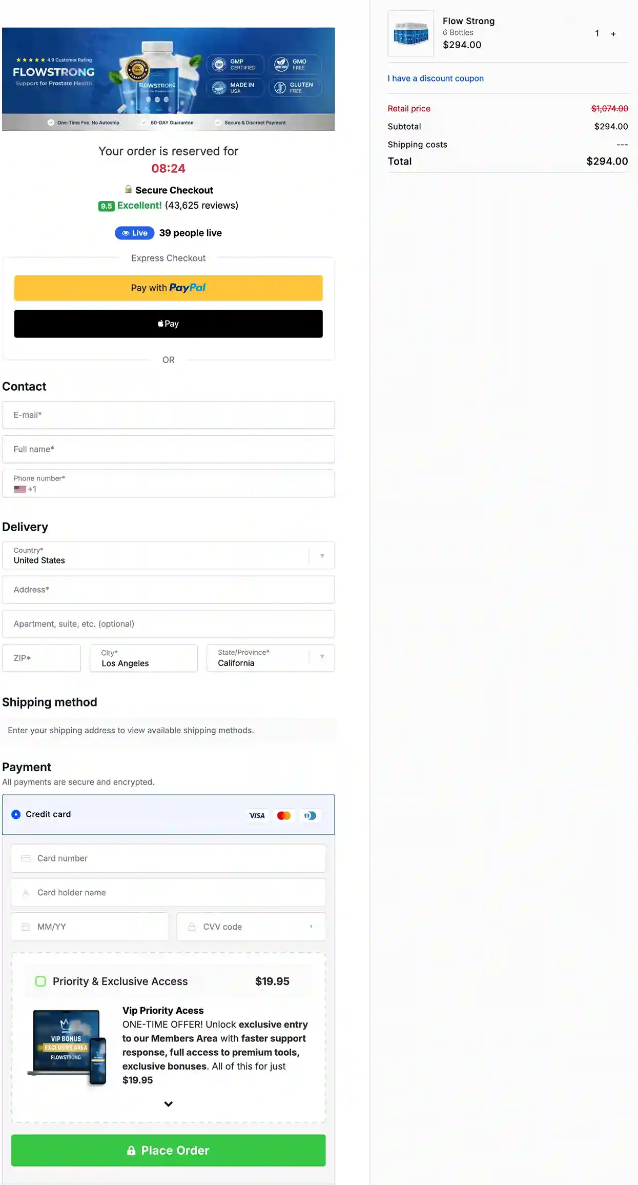 FlowStrong secure payment — Visa, Mastercard, American Express, PayPal accepted